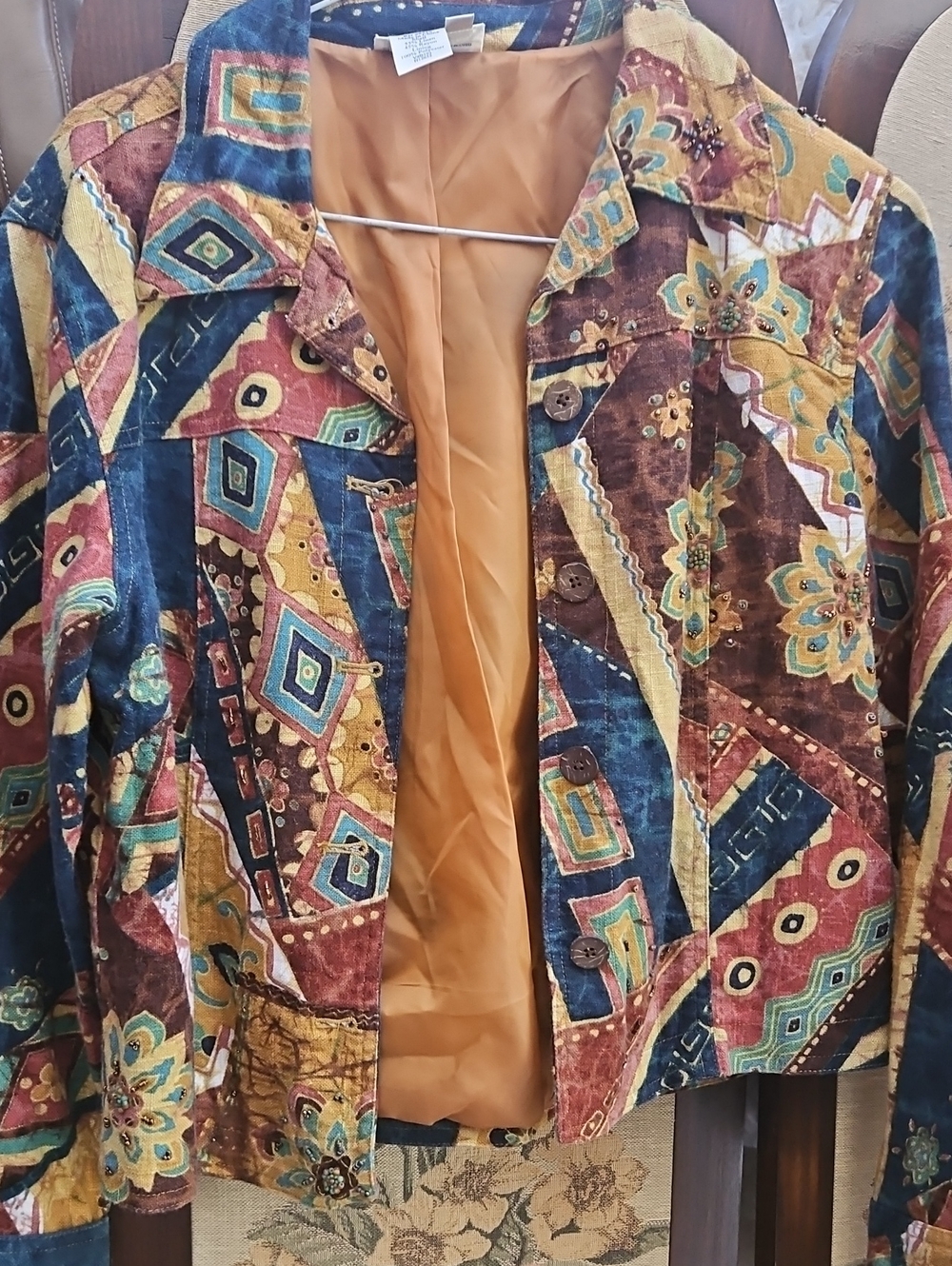 Coldwater Creek Multicolor Geometric Patchwork Jacket